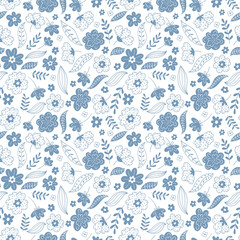 Trendy seamless floral pattern. Fabric design with simple flowers.