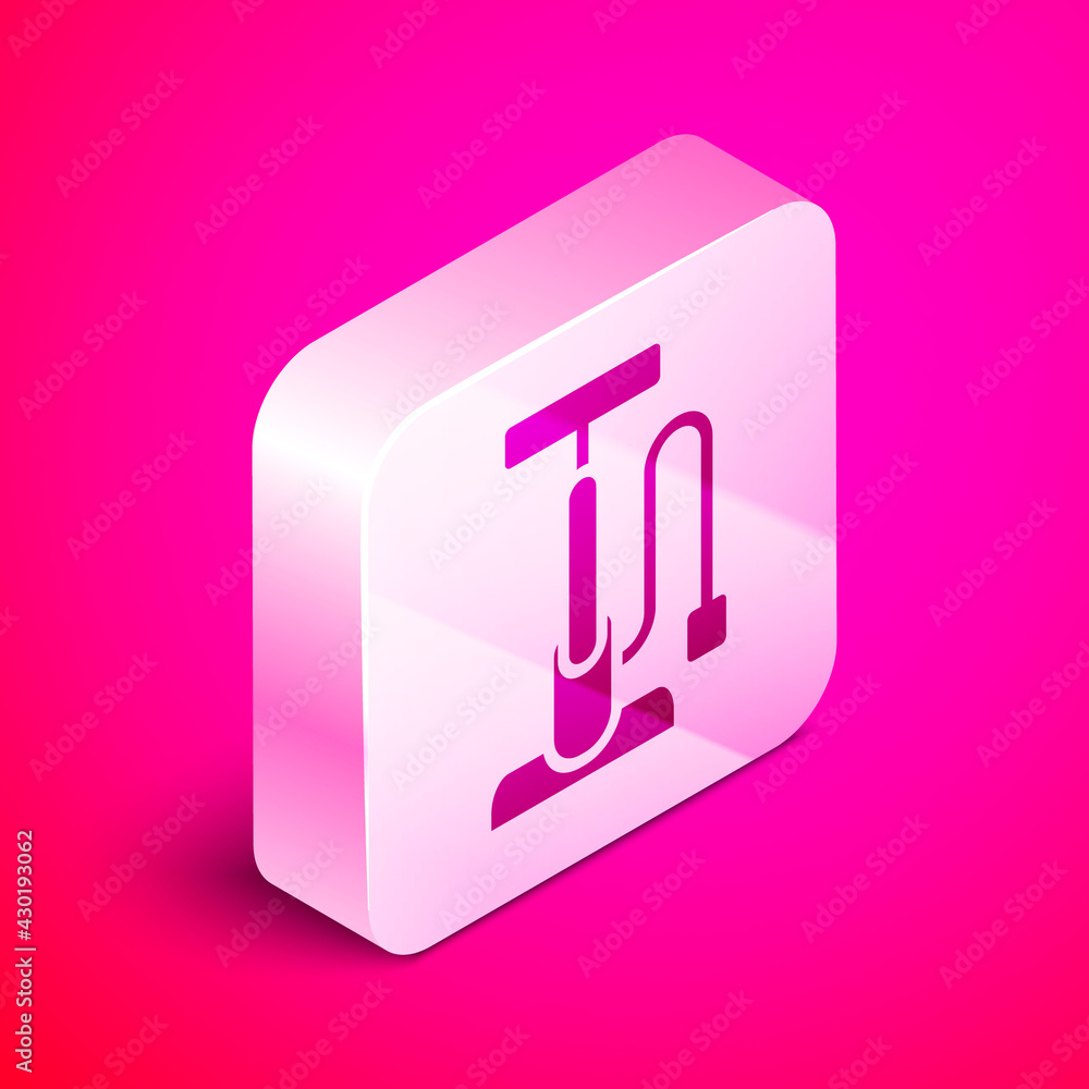 Canvas Prints Isometric Bicycle air pump icon isolated on pink background. Silver square button. Vector