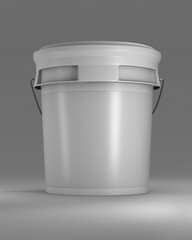 White Plastic Bucket for muck up. 3D Render