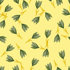Summer seamless pattern with random outline crcous flowers shapes. Yellow light background.