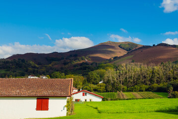 Typical buildings of Basque country. Euskadi colorful architecture. European medieval architecture.