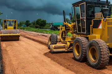Grader industrial machine on site construction