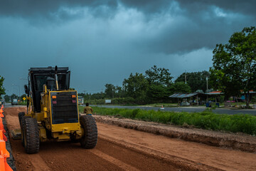 Grader industrial machine on site construction