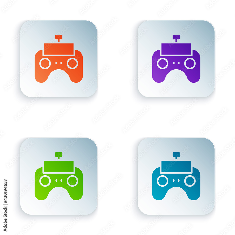Poster color remote control icon isolated on white background. set colorful icons in square buttons. vector