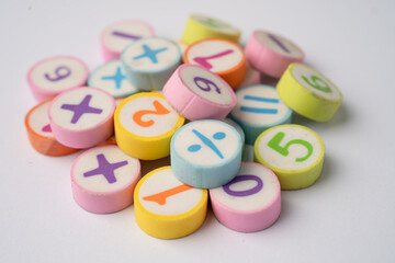 Math number colorful on white background, education study mathematics learning teach concept.