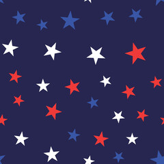 White, Red and Blue Stars with Dots Seamless Pattern