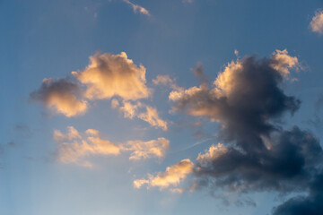 Close-up of beautiful shape rain cloud With the setting sun in the evening