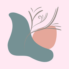 Botanical wall art vector set. Earth tone boho foliage line art drawing with abstract shape. Abstract Plant Art design for print, cover, wallpaper, Minimal and natural wall art.