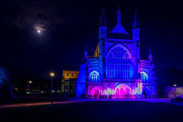 Fototapeta na wymiar Winchester cathedral by night - Christmas 2020