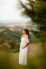 Young pregnant woman at the forest