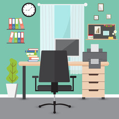Business workplace in office interior.Vector illustration.
