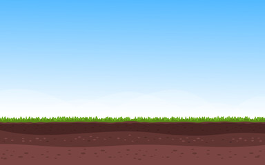 Soil layers with grass and blue sky