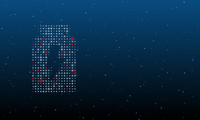 On the left is the power jar symbol filled with white dots. Background pattern from dots and circles of different shades. Vector illustration on blue background with stars