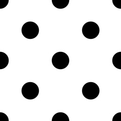Seamless pattern of repeated black circles. Elements are evenly spaced and some are rotated. Vector illustration on white background