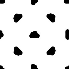 Seamless pattern of repeated black cloud symbols. Elements are evenly spaced and some are rotated. Vector illustration on white background