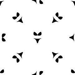 Seamless pattern of repeated black bikini symbols. Elements are evenly spaced and some are rotated. Vector illustration on white background