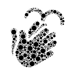 A large washing hands symbol in the center made in pointillism style. The center symbol is filled with black circles of various sizes. Vector illustration on white background