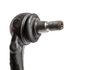 Ball joint on the arm of the car, part of the front suspension of the vehicle for repair and replacement in a vehicle repair shop. Spare parts catalog.