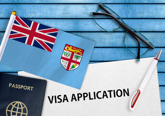 Visa application form and flag of Fiji