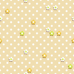 Small flowers in polka dot seamless pattern