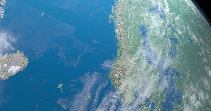 Norwegian Sea in planet earth, aerial view from space