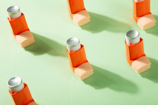 Asthma drugs pattern inhalers. World Asthma Day. Concept allergy