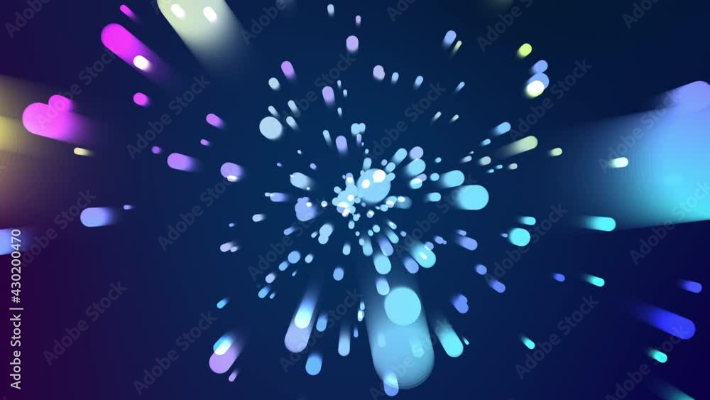 Poster abstract motion graphics background of gradient blurry particles flying. colorful festive rays. loop
