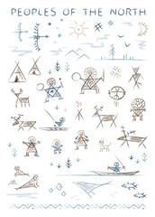 Stylized primitive ornamental depictions of the life of the inhabitants of the north