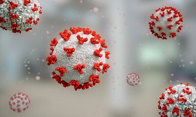 Virus cells influenza background as dangerous flu strain cases as a pandemic risk concept with disease cell. 3D render.