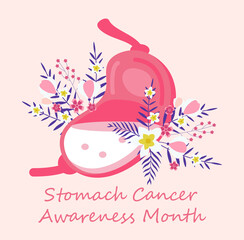 Stomach cancer awareness month concept vector. Medical event is celebrated in November. Symbol of gut flora in healthy stomach, digestive system on floral boho
