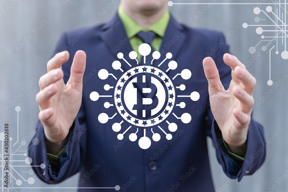 Poster concept of bitcoin. block chain technology.