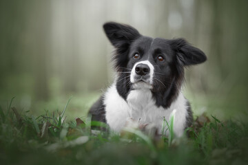 border collie dog portrain in green nature 