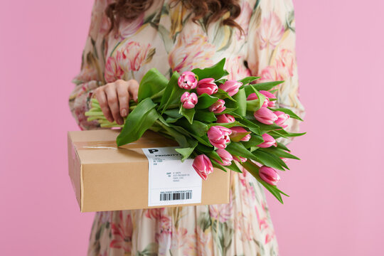 Closeup on woman on pink