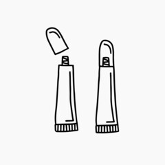 Tube in hand drawn style icons. Doodle illustration in color black white.
Vector cosmetics.