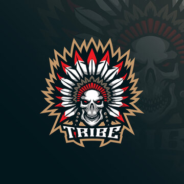 Tribe mascot logo design vector with modern illustration concept style for badge, emblem and tshirt printing. Skull tribe illustration.