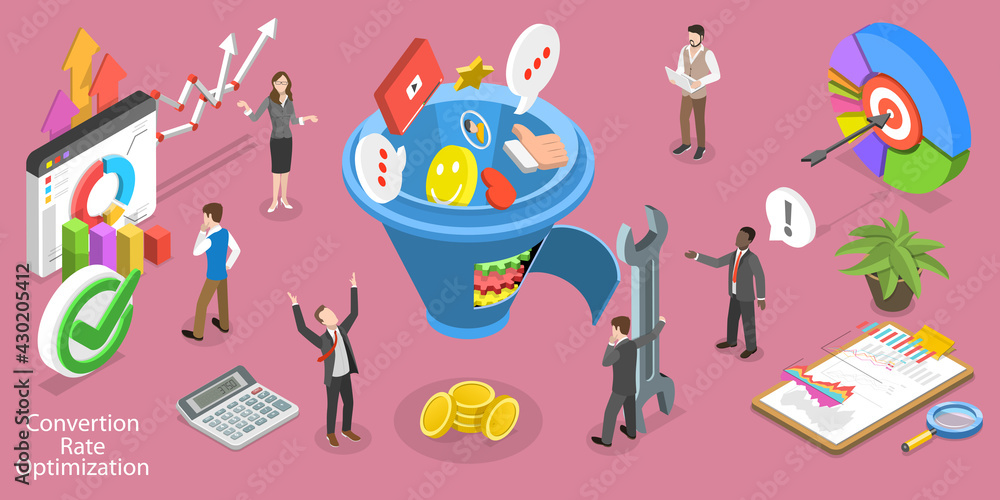 Poster 3d isometric flat vector conceptual illustration of conversion rate optimization