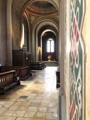 Oppulent Bavarian Byzantine Basilica interior style architecture inside Roman Catholic church or...