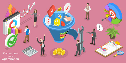 3D Isometric Flat Vector Conceptual Illustration of Conversion Rate Optimization