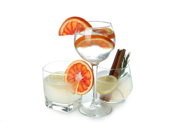 Glasses of cocktails isolated on white background