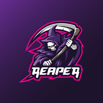 Reaper mascot logo design vector with modern illustration concept style for badge, emblem and tshirt printing. Angry reaper illustration for sport and esport team.