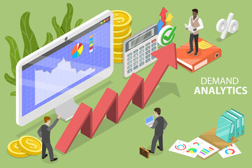 3D Isometric Flat Vector Conceptual Illustration of Demand Analytics.