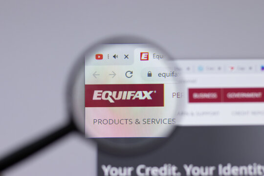 New York, USA - 26 April 2021: Equifax logo close-up on website page, Illustrative Editorial.