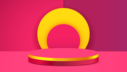 Abstract scene background. Cylinder podium on pink background. Product presentation, mock up, show cosmetic product, Podium, stage pedestal or platform.