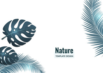 Abstract tropical style. Monstera leaves and palm trees on a white background. Vector illustration