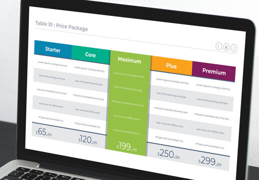 Table Layout with Five Pricing Plan Options