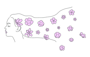 Beautiful woman with long hair and flowers