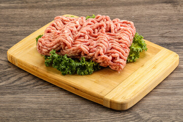 Raw pork minced meat over board