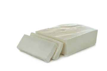 Tasty feta cheese isolated on white background