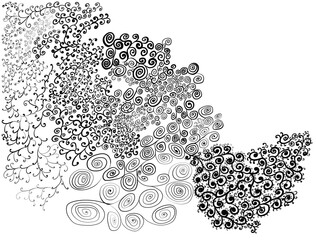 many black different spirals on a white background