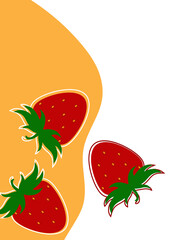 Simple strawberry background on white and yellow background. Natural product. Vector